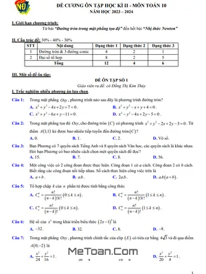 03 Đề Ôn Tập Cuối Kì 2 Toán 10 Năm 2023 - 2024 Trường THPT Việt Đức - Hà Nội