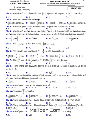 Đề Thi Cuối Kì 2 Toán 12 Năm 2022 - 2023 Trường THPT Gia Định - TP HCM