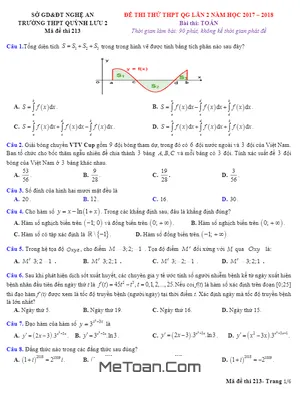 Đề thi thử Toán THPTQG 2018 trường THPT Quỳnh Lưu 2 - Nghệ An lần 2 (có đáp án)