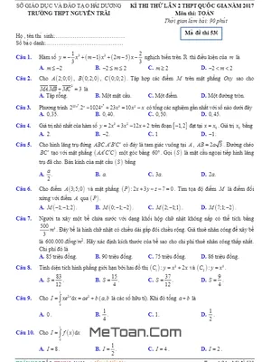 Đề Thi Thử THPT Quốc Gia 2017 Môn Toán Trường THPT Nguyễn Trãi - Hải Dương Lần 2