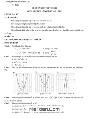 Đề Cương Ôn Tập Giữa Kì 2 Môn Toán 10 Năm 2022-2023 - Trường Chuyên Bảo Lộc, Lâm Đồng