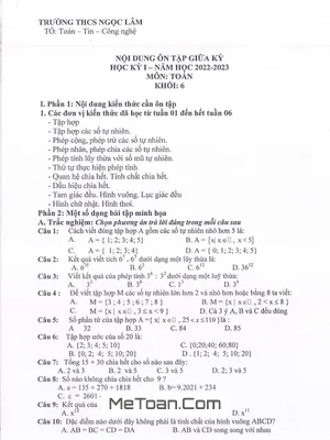 Đề Cương Ôn Tập Giữa Kì 1 Toán 6 Năm 2022 - 2023 Trường THCS Ngọc Lâm - Hà Nội