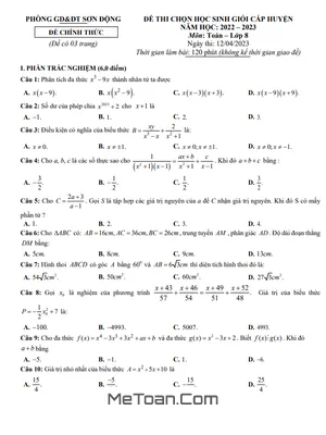 Đề thi HSG Toán 8 cấp huyện năm 2022 - 2023 phòng GD&ĐT Sơn Động - Bắc Giang