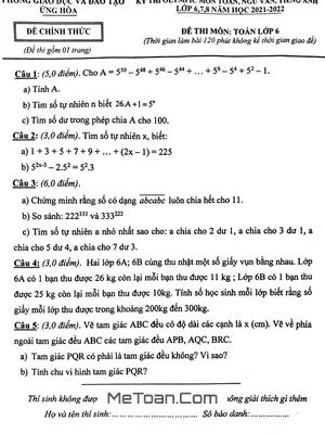 Đề thi Olympic Toán 6 năm 2021 - 2022 phòng GD&ĐT Ứng Hòa - Hà Nội