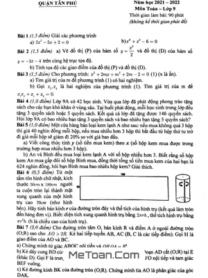 Đề kiểm tra học kỳ 2 Toán 9 năm 2021 – 2022 phòng GD&ĐT Tân Phú – TP HCM