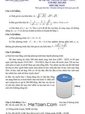 Đề thi thử Toán vào lớp 10 lần 2 năm 2023 – 2024 trường THCS Anh Sơn – Nghệ An