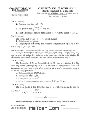 Đề thi tuyển sinh lớp 10 THPT môn Toán năm 2019 - Sở GD&ĐT Quảng Ninh