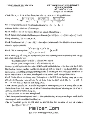 Đề thi học sinh giỏi Toán 9 năm 2023 - 2024 phòng GD&ĐT Phúc Yên - Vĩnh Phúc