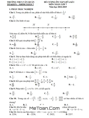 Đề Cương Ôn Tập Giữa Kì 1 Toán 7 Năm 2024 - 2025 Trường THCS Văn Quán - Hà Nội