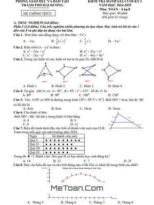 Đề thi học kì 1 Toán 8 năm 2024 - 2025 phòng GD&ĐT TP Hải Dương