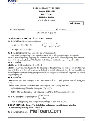 Tải Đề Thi Giữa Học Kì 1 Môn Toán Lớp 9 Năm 2024 - 2025 Trường Ban Mai School (Kèm Đáp Án Chi Tiết)