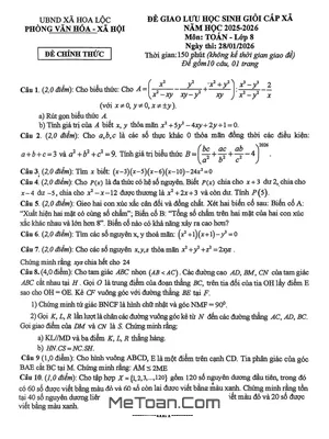 Đề Giao Lưu HSG Toán 8 Năm 2025 – 2026 Xã Hoa Lộc – Thanh Hóa