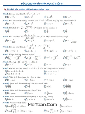 Đề Cương Ôn Tập Giữa Kì 2 Môn Toán 11 Cấu Trúc Trắc Nghiệm Mới Nhất