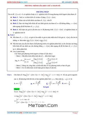 Phương Trình Lôgarit Chứa Tham Số