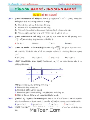213 Bài tập trắc nghiệm Hàm số và ứng dụng - Ôn thi THPT Quốc gia