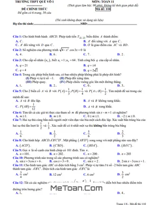 Đề khảo sát chất lượng Toán 11 lần 2 năm 2020 - 2021 trường Quế Võ 1 - Bắc Ninh