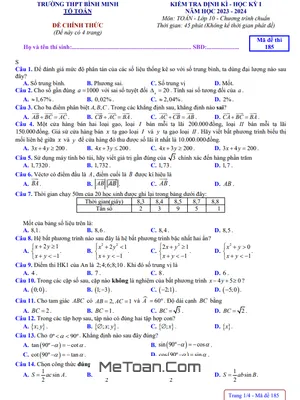 Đề học kỳ 1 Toán 10 năm 2023 – 2024 trường THPT Bình Minh – Vĩnh Long