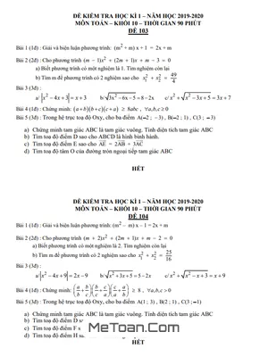 Đề kiểm tra học kỳ 1 Toán 10 năm 2019 - 2020 trường THPT Nam Kỳ Khởi Nghĩa - TP HCM