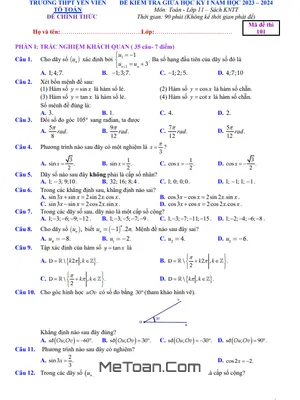 Đề Thi Giữa Kỳ 1 Toán 11 KNTT Với Cuộc Sống Năm 2023-2024 Trường THPT Yên Viên - Hà Nội