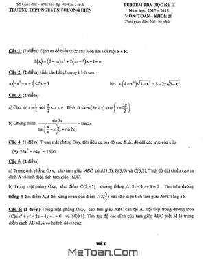 Đề thi học kỳ 2 Toán 10 năm 2017-2018 trường Nguyễn Thượng Hiền - TP.HCM (có lời giải)