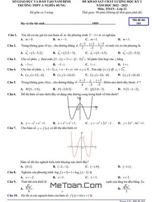 Đề thi học kỳ 2 Toán 12 năm 2022 – 2023 trường THPT A Nghĩa Hưng – Nam Định