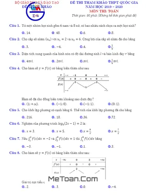 Đáp án và lời giải chi tiết đề tham khảo THPT Quốc gia 2020 môn Toán