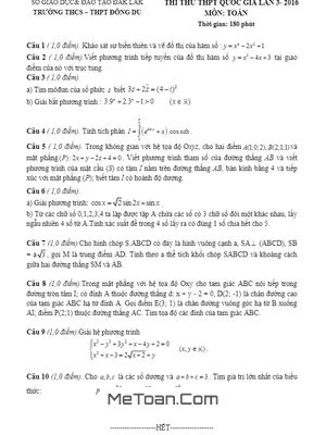Đề Thi Thử Quốc Gia 2016 Môn Toán Trường Đông Du - Đắk Lắk Lần 3