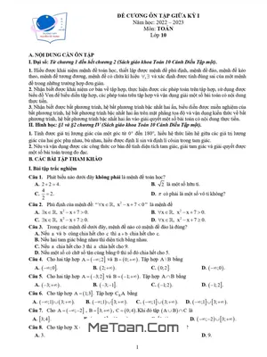 Đề Cương Ôn Tập Giữa Kỳ 1 Toán 10 Năm 2022 - 2023 THPT Nguyễn Tất Thành - Hà Nội