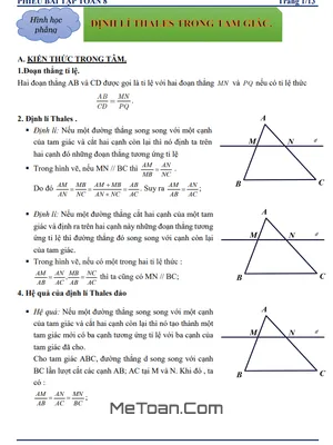 Bộ Phiếu Bài Tập Toán 8: Định Lí Thales
