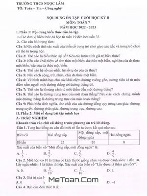 Đề Cương Ôn Tập Cuối Kì 2 Toán 7 Năm 2022 - 2023 Trường THCS Ngọc Lâm - Hà Nội