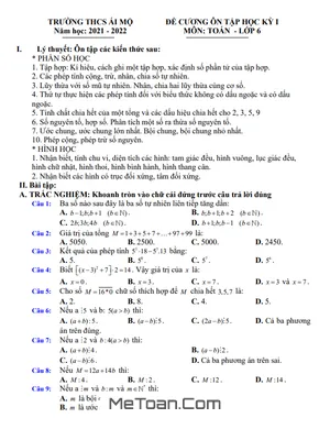 Đề Cương Ôn Tập Học Kỳ 1 Toán 6 Năm 2021 - 2022 Trường THCS Ái Mộ - Hà Nội