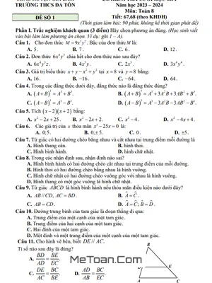 Đề thi học kì 1 Toán 8 năm 2023 - 2024 trường THCS Đa Tốn - Hà Nội (có đáp án)