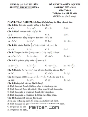 Đề Thi Giữa Kì 1 Toán 8 Năm 2023-2024 Trường THCS Phú Diễn A - Hà Nội