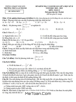 Đề Thi Giữa Kỳ 2 Toán 9 Năm 2022 - 2023 Trường THCS Lai Thành - Ninh Bình
