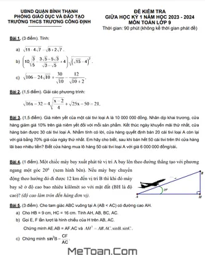 Đề tham khảo giữa kỳ 1 Toán 9 năm 2023 - 2024 trường THCS Trương Công Định - TP HCM