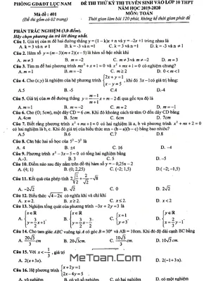 Đề thi thử Toán vào lớp 10 năm 2019 - 2020 phòng GD&ĐT Lục Nam, Bắc Giang