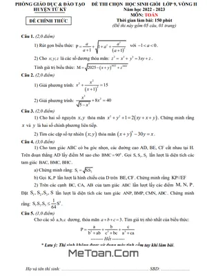 Đề thi chọn học sinh giỏi Toán 9 vòng 2 năm 2022 - 2023 phòng GD&ĐT Tứ Kỳ - Hải Dương