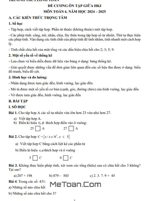 Đề Cương Ôn Tập Giữa Kì 1 Môn Toán Lớp 6 Năm 2024 - 2025 Trường THCS Long Toàn - BR VT