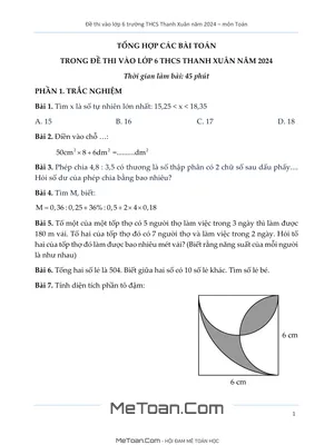 Đề Thi Tuyển Sinh Vào Lớp 6 Trường THCS Thanh Xuân Năm 2024 Môn Toán