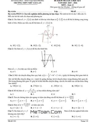 Tải Đề thi Giữa kì 1 Toán 12 năm 2025-2026 THPT Nhữ Văn Lan, Hải Phòng (Có Đáp Án)