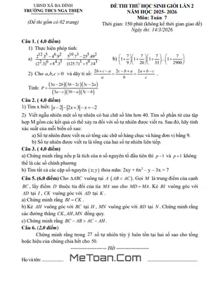 Đề Thi Thử HSG Toán 7 Lần 2 Năm 2025 – 2026 Trường THCS Nga Thiện – Thanh Hóa