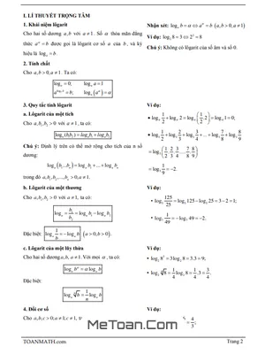 Bài Giảng Lôgarit Lớp 12: Tóm Tắt Lý Thuyết Và Bài Tập Trắc Nghiệm
