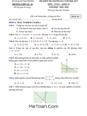 Đề thi học kì 1 Toán 10 năm 2023 - 2024 trường THPT 25-10 - Hải Phòng