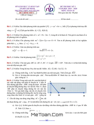 Đề thi học kì 1 Toán 10 năm 2019 - 2020 trường THPT Nguyễn Du - TP. HCM