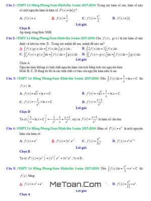 Tuyển tập bài tập trắc nghiệm Nguyên hàm, Tích phân và ứng dụng - Luyện thi THPT Quốc gia 2018