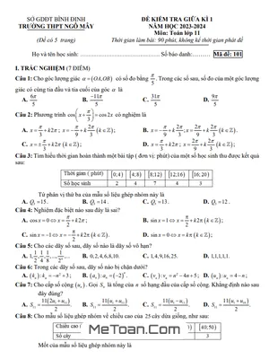 Đề thi giữa kì 1 Toán 11 năm 2023 - 2024 trường THPT Ngô Mây - Bình Định