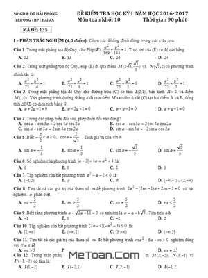Đề thi HK2 Toán 10 năm 2016 - 2017 trường THPT Hải An - Hải Phòng