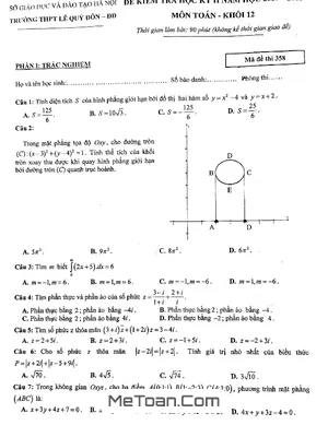 Đề kiểm tra học kỳ 2 Toán 12 năm 2017 - 2018 trường THPT Lê Quý Đôn - Hà Nội