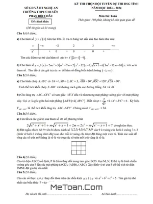 Đề Chọn Đội Tuyển HSG Tỉnh Môn Toán 2023-2024 - THPT Chuyên Phan Bội Châu, Nghệ An