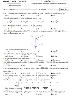 Đề thi thử THPT 2023 môn Toán lần 2 trường THPT Hai Bà Trưng - TT Huế